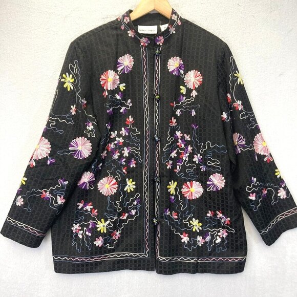 Drapers & Damons Embroidered Jacket Womens XL Asian Collar Floral Artsy Spring - Picture 1 of 16